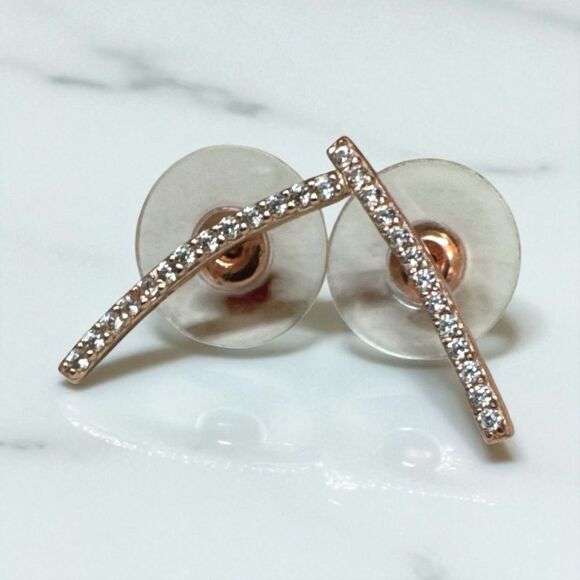 Rose Gold Toned Rhinestone Crawler Earrings - Picture 2 of 8